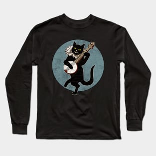 Vintage Cat Playing Banjo Long Sleeve T-Shirt